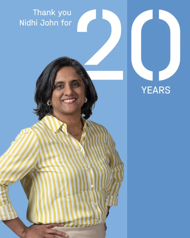 Congratulations to Nidhi John AIA, on 20 years at PCA.
 
From the very beginning, Nidhi has made a lasting mark on PCA’s culture, bringing warmth, care and a deep sense of purpose to our work. She is respected by clients and colleagues alike for her design expertise and project leadership and is known as a strong, organized and proactive leader. She is also a thoughtful and reliable partner to our clients, someone they trust and enjoy working with.
 
Nidhi is an active part of our culture, consistently participating in office activities, volunteering with our charitable partners and leading the firm’s Foundation with care.
 
Thank you, Nidhi, for being such an integral part of PCA, for embodying the core and the heart of our mission and values.