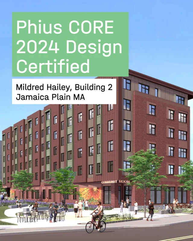 Building 2 at Mildred Hailey is officially Phius CORE 2024 Design Certified!
 
This multifamily, 6-story new construction building is the next phase at the Mildred Hailey redevelopment site. Building 2 will replace two existing buildings and will include 65 units of 100% affordable, energy-efficient housing.
 
Congratulations to our client partner and project team: JPNDC, SGH, Petersen Engineering, CLEAResult, RSE Associates, Inc, Ground Landscape, Kalin Associates, McPhail Associates and Nitch Engineering
